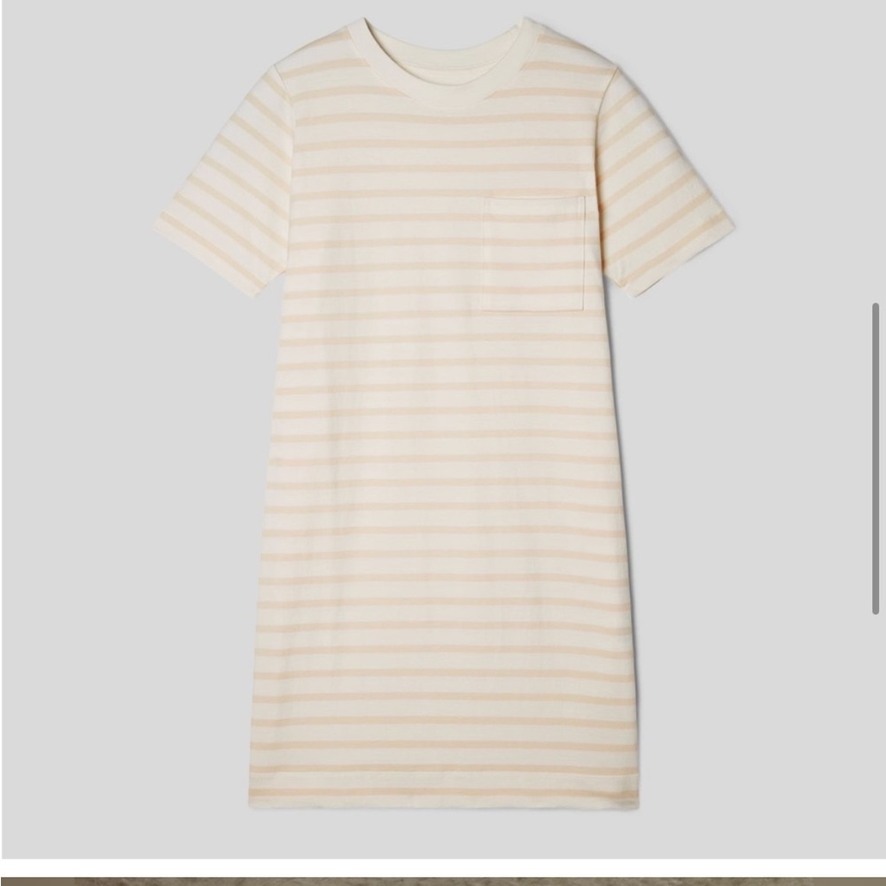 NWT Everlane Organic Cotton Weekend Tee Dress Tan/White Stripe Sz L